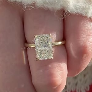 Lab Grown Diamond 3 CT Radiant Diamond Ring Hidden Halo Solitaire Engagement Ring, IGI Certified Anniversary Wedding Band