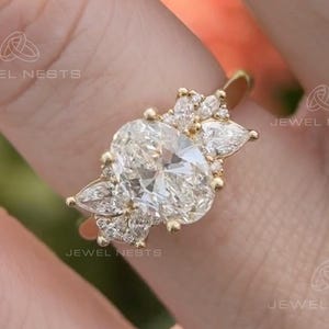 2.00 ct Oval cut Diamond Cluster Promise Ring, Lab Grown Diamond Wedding Ring, Oval Rings for Women, Anniversary Gift