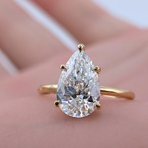 2 Carat Pear Diamond Ring | Minimalist Mothers Day Gift | 14K Gold Thin Dainty Solitaire