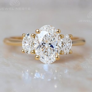 Three stone ring Oval Lab Grown Diamond 2.60 TCW Trilogy Engagement Wedding Anniversary Gift for Women
