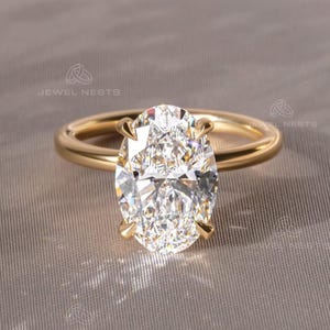 Promise Ring, Hidden Halo Engagement Ring,3 Carat Oval E/VVS-VS Diamond Solitaire, Lab Created Diamond Rings, 14k Yellow Gold