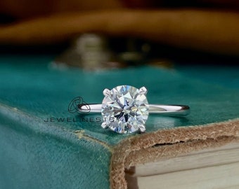 Anillo de compromiso de diamantes solitario de talla brillante redonda / anillo de boda / anillo de diamantes redondo / anillo de diamantes de oro blanco de 14K / anillo de diamantes personalizado