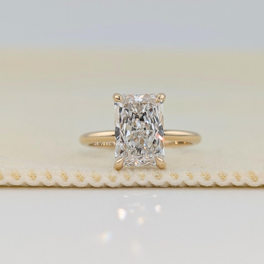 3 CT Radiant Cut Lab Grown Diamond Engagement Ring, Hidden Halo Wedding ...