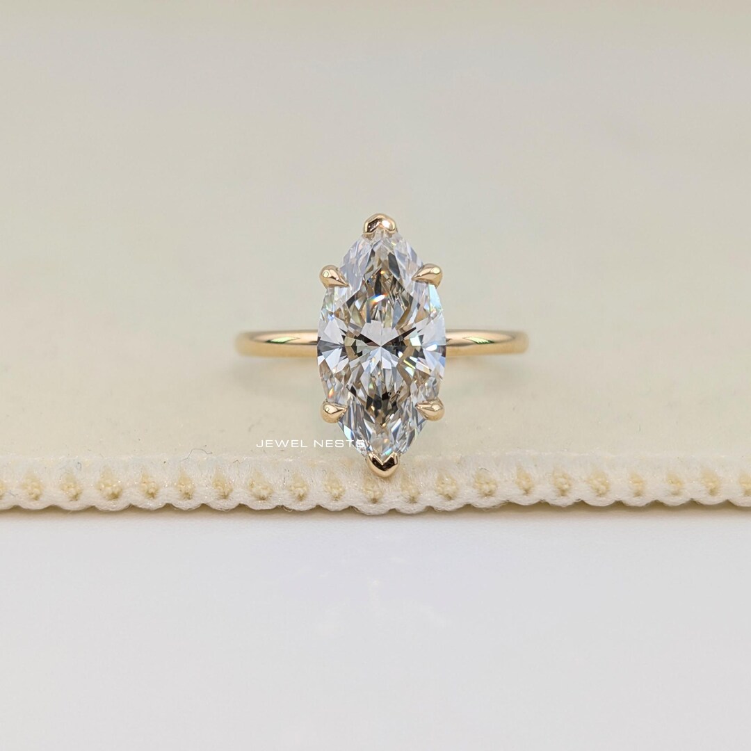 3.0 Ct Marquise Cut Lab Grown Diamond Engagement Ring | 14K Gold ...