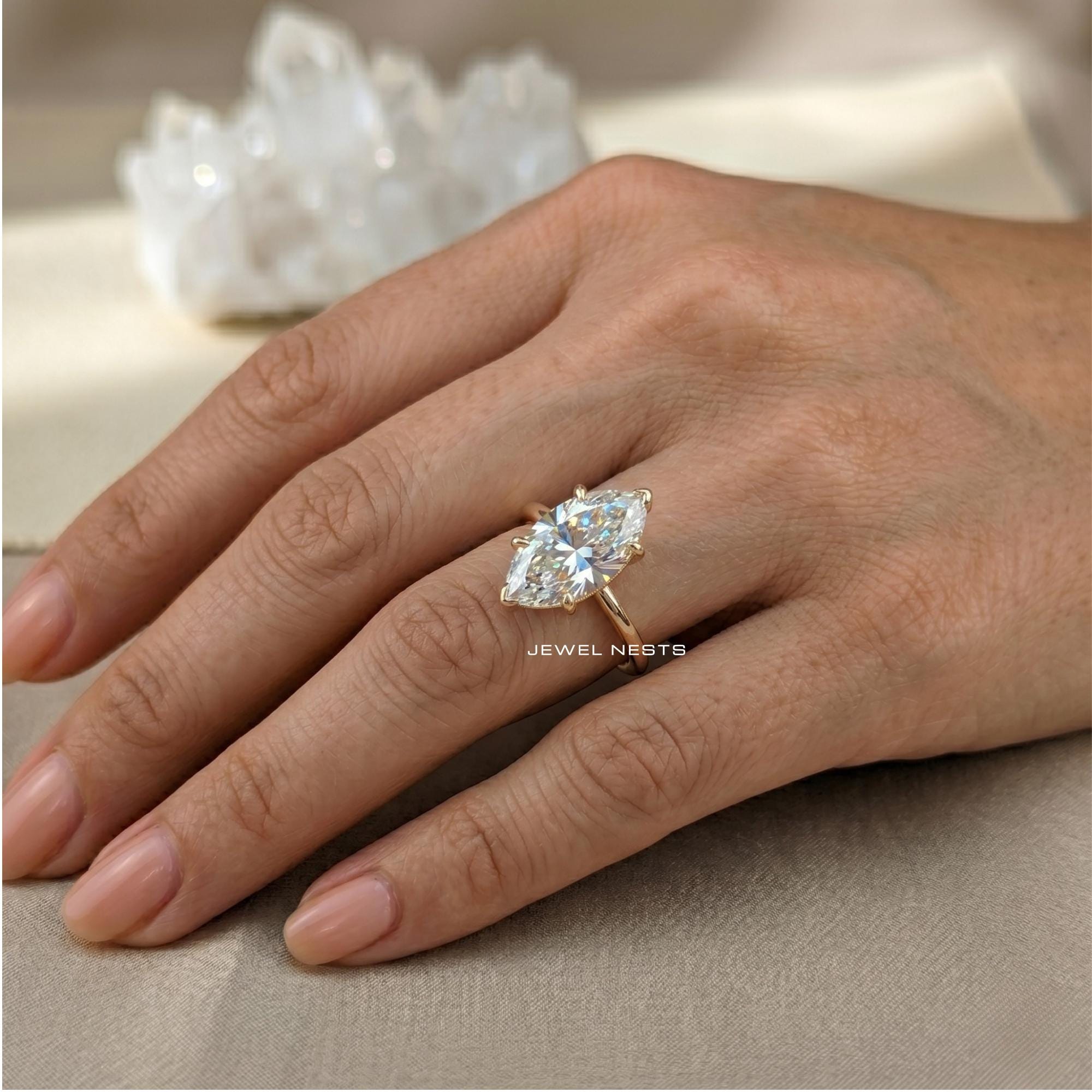 3.0 Ct Marquise Cut Lab Grown Diamond Engagement Ring | 14K Gold ...