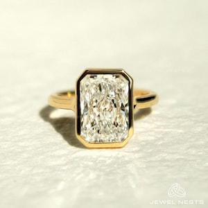 3 Ct Radiant Bezel Set Ring Lab Grown Engagement Ring, Solid Gold Split Shank Solitaire Wedding Gift, IGI Certified Lab Diamond Promise Gift