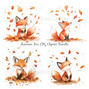 Autumn Fox Clipart Bundle, Digital Download, High Resolution JPG, Printable Watercolour Clipart, Paper Craft, Woodland Animal Clipart