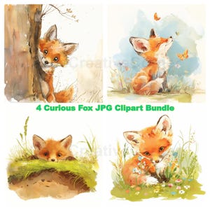 Bundle de cliparts renard curieux, téléchargement numérique, JPG haute résolution, clipart aquarelle imprimable, créations en papier, clipart animaux de la forêt