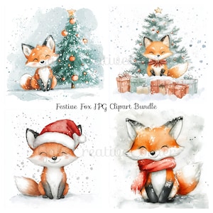 Bundle de cliparts festif renard, téléchargement numérique, JPG haute résolution, clipart aquarelle imprimable, créations en papier, clipart animaux de la forêt