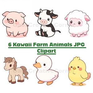 Urocze Kawaii Farm Animal Clipart, Cyfrowe pobieranie, Wysoka rozdzielczość JPG, Wydrukowalne kreskówki Clipart, Papierowe rzemiosło