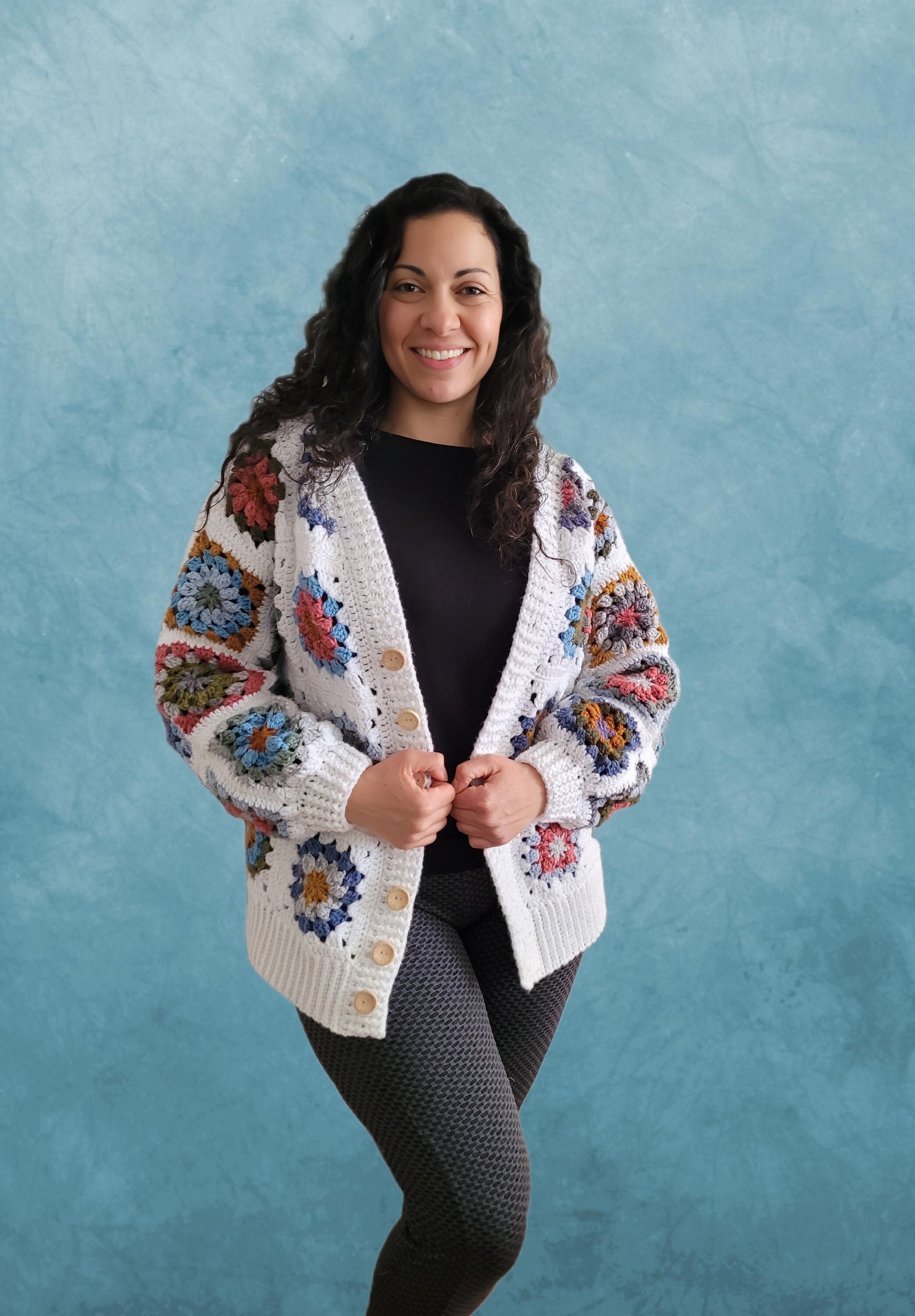 フラワーグラニースクエア カーディガン Crochet] (Part 1) Granny square cardigan - easy even for