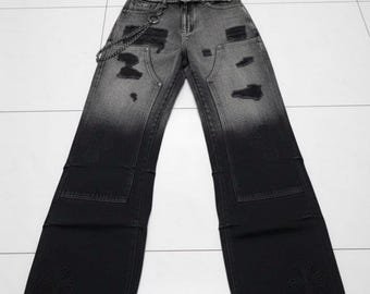Manfinity EMRG Jeans Wide and ripped casual jeans with pockets for men, plain distressed and baggy black cargo emo style jeans’