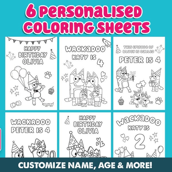 bluey coloring sheets, bluey coloring pages, bluey coloring book, bluey birthday, bluey party favor
