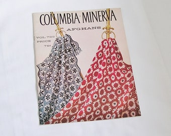 Afghan Pattern Book, Vintage Columbia Minerva Afghans Vol. 722, Crochet and Knit Instruction Book 1960 - 1970s