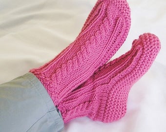 Womens Slippers, MADE to ORDER, Knitted High Cuff. Choose Color, Size