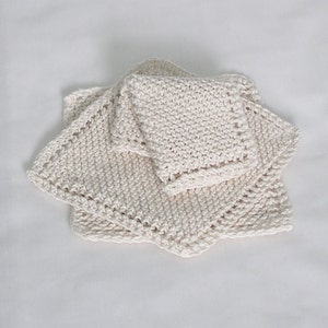 Cotton Knitted Dishcloths Washcloths Facecloths, Natural Off-White Cream, 8 inch Cloths, Set of 3 image 1