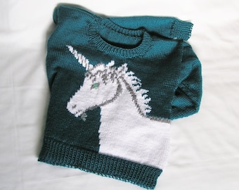 Womens Unicorn Sweater MADE TO ORDER Knit Pullover, Custom Color & Size