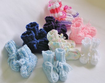 Handknitted Baby Booties, Drawstring Booties, Choose Colors and Sizes Ready to Ship, White Booties, Pastel Booties