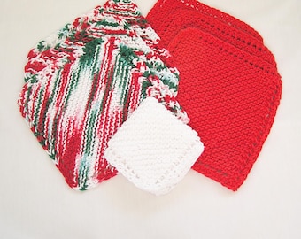 Christmas  Cotton Dishcloths, Holiday Colors, Facecloths, Set of 3 Mix and Match
