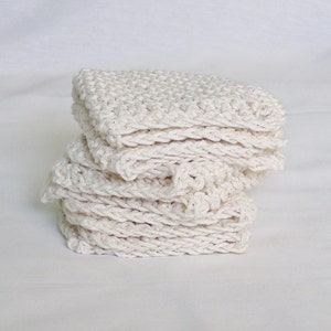 Cotton Knitted Dishcloths Washcloths Facecloths, Natural Off-White Cream, 8 inch Cloths, Set of 3 image 4