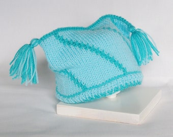 Baby Jester Hat Baby Boy Hat Knitted Peacock Blues, 3 - 12 Months Hand Knitted Cap