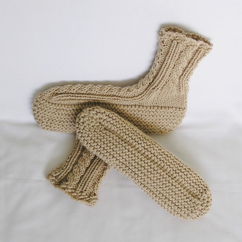 Mens Slippers MADE to ORDER Knitted Cabled Bedsocks, Choice of Color, Size, image 5