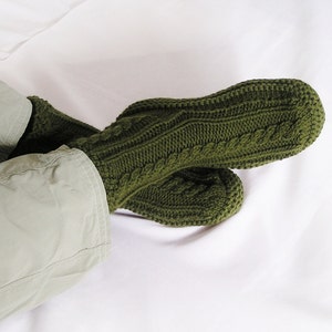 Mens Slippers MADE to ORDER Knitted Cabled Bedsocks, Choice of Color, Size, image 1