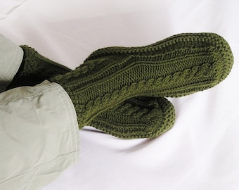 Mens Slippers MADE to ORDER Knitted Cabled Bedsocks, Choice of Color, Sizes 6 to 13,
