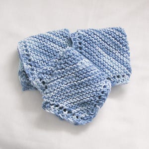 Blue Cotton Dishcloths Facecloths Washcloths Variegated  Denim Blues, Hand Knitted Set of 3 Cloths