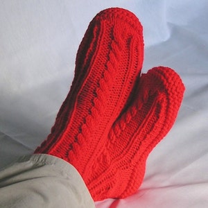 Mens Slippers MADE to ORDER Knitted Cabled Bedsocks, Choice of Color, Size, image 2
