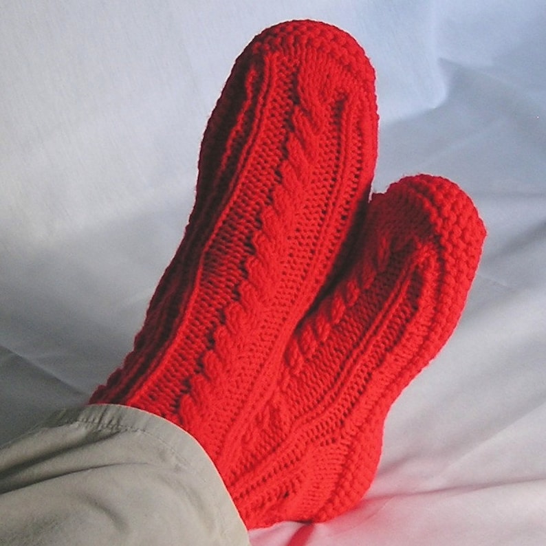 Mens Slippers MADE to ORDER Knitted Cabled Bedsocks, Choice of Color, Size, image 2