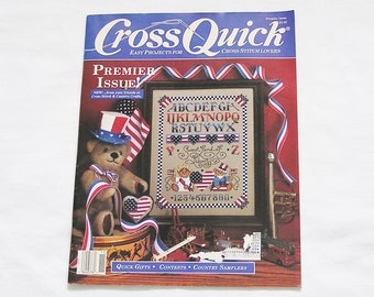 Cross Stitch Pattern Book, Vintage Craftways CrossQuick Premier Issue 1988, Basic Cross Stitch Instructions and Patterns