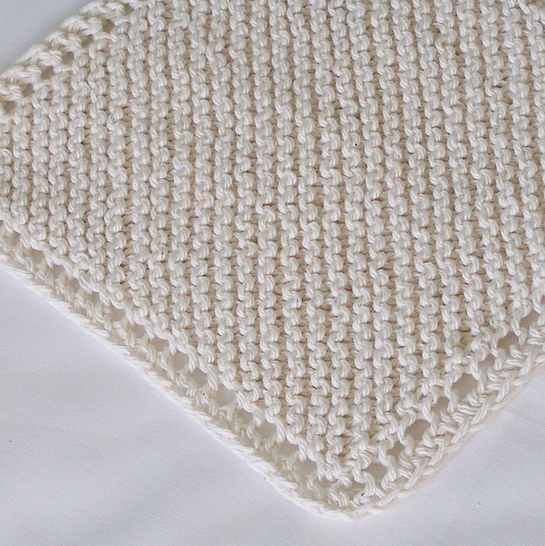 Cotton Knitted Dishcloths Washcloths Facecloths, Natural Off-White Cream, 8 inch Cloths, Set of 3 image 2