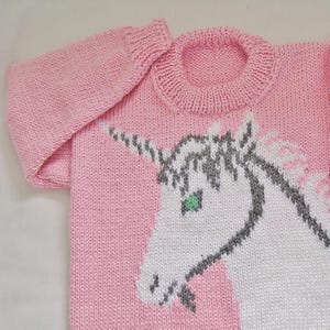 Childrens Unicorn Sweater MADE TO ORDER, Hand Knitted Kids Pullover, Custom Color and Size