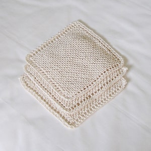 Cotton Knitted Dishcloths Washcloths Facecloths, Natural Off-White Cream, 8 inch Cloths, Set of 3 image 3