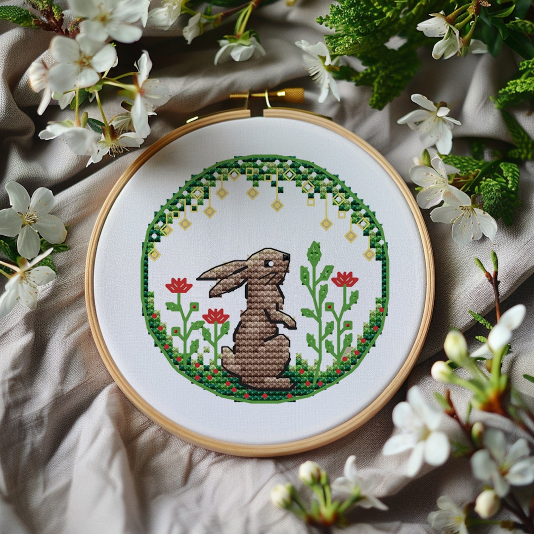 Bunny Cross Stitch Pattern, Cute Bunny, Embroidery, Round Small Xstitch ...