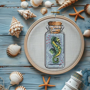 Seahorse cross stitch pattern, sea jar cross stitch pattern, sea, ocean, small xstitch beautiful jar mini PDF Pattern Instant Download Easy