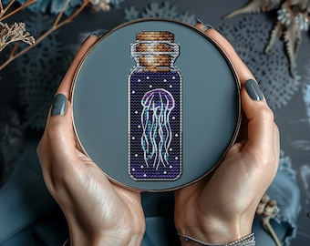 Medusa Cross stitch pattern marine jellyfish in a bottle modern cross stitch stylish beautiful jar mini PDF Pattern Instant Download Easy