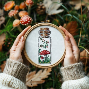Amanita cross stitch pattern, Fly agaric Amanita xstitch, DMC Chart, cute, small in a bottle mushroom jar mini PDF Pattern Instant Download