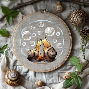 Modèle de point de croix bulles et escargots, petit motif de broderie facile, rond, doux amour, pour cadeau Grille DMC, mini PDF à téléchargement immédiat