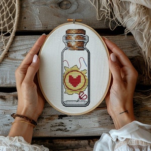 Hoop Cross Stitch Pattern, hoop in a bottle pattern Jar Scissors Needlework Hobby Cute Pattern for Embroidery Mini PDF Instant Download Easy