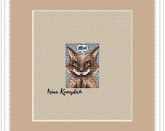 Cat with a Fish Pattern for Cross Stitch, mini small cross stitch pattern, funny cute, easy, mini PDF Pattern Instant Download, DMC chart