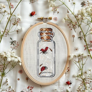 Ladybug cross stitch pattern, jar with dandelions cross stitch pattern, bottle, small cute xstitch pattern mini PDF Instant Download Easy