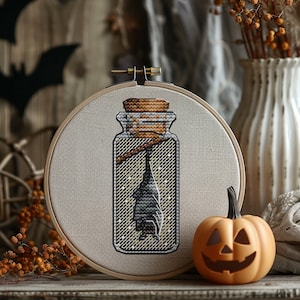 Bat cross stitch pattern, Halloween Bat xstitch,  BOO Scary small Mistic DMC Chart, Dark Bat Night cross stitch cool PDF Instant Download