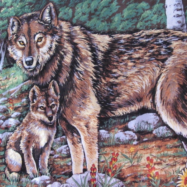 Wolf Family Forrest Scene with Eagle Flying Above Wall Hanging Beautiful No Tabs