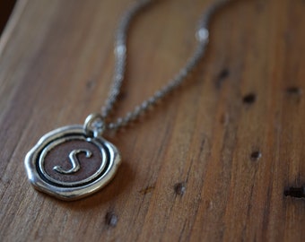 Wax Seal Pewter Initial Gunmetal Necklace Multi Layer