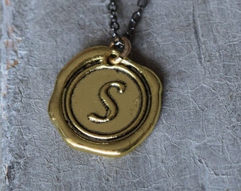 Wax Seal Gold Initial Pendant ONLY