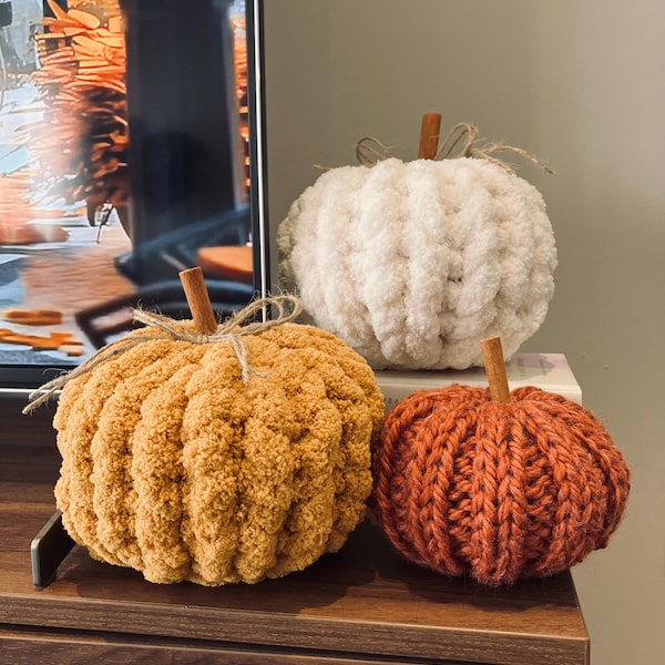 Set of 3 hand knit pumpkins fall decor cozy chunky knit etsy