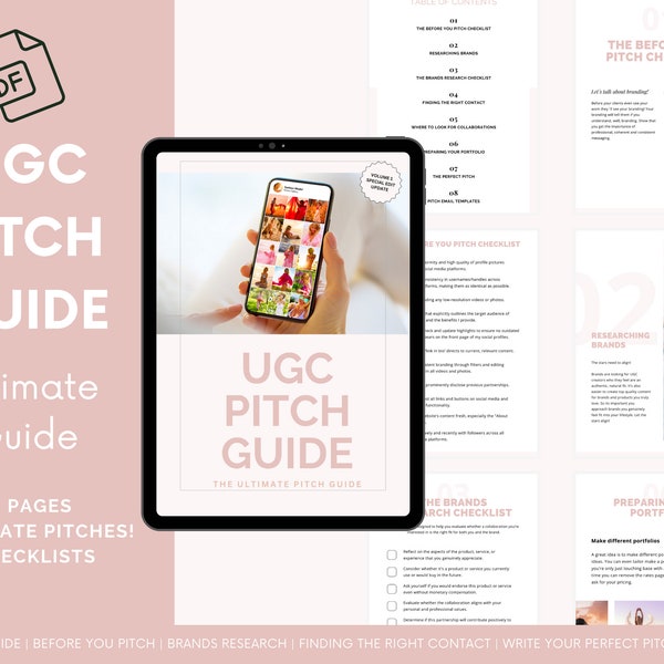 UGC Pitch Template pink, Content creator portfolio, email templates, pitching scripts, done for you, starter guide brand dm guide website