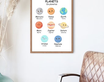 English/Portuguese Bilingual Children's Poster - The Planets